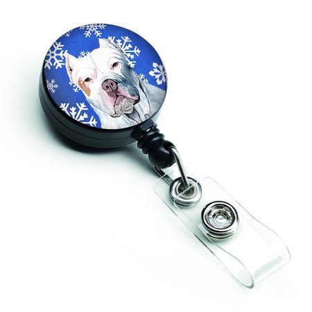 CAROLINES TREASURES Pit Bull Winter Snowflakes Holiday Retractable Badge Reel SC9381BR